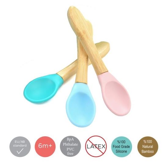 Cuilleres Bebe En Bambou Et Silicone Lot De 2 Cdiscount Puericulture Eveil Bebe