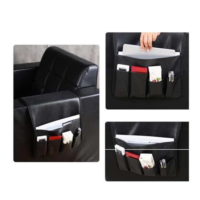Organisateur D'Accoudoir Canapé - 5 Poches, Télécommande, Magazine - Rouge Bordeaux, 35 X 13" - Rangement Pratique - 5