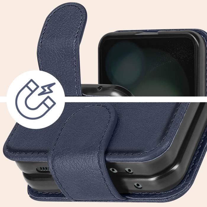 Étui Chesterfield En Cuir Pour Samsung Z Flip 7 - Rabat Magnétique Bleu, Marque Avizar