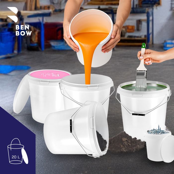 Lot De 50 Seaux Avec Couvercle - 5 L - Blanc - Rond - En Plastique Alimentaire - Hermétique Et Stable - Seau Vide Avec Poignée Et Couvercle - Convient Pour Les