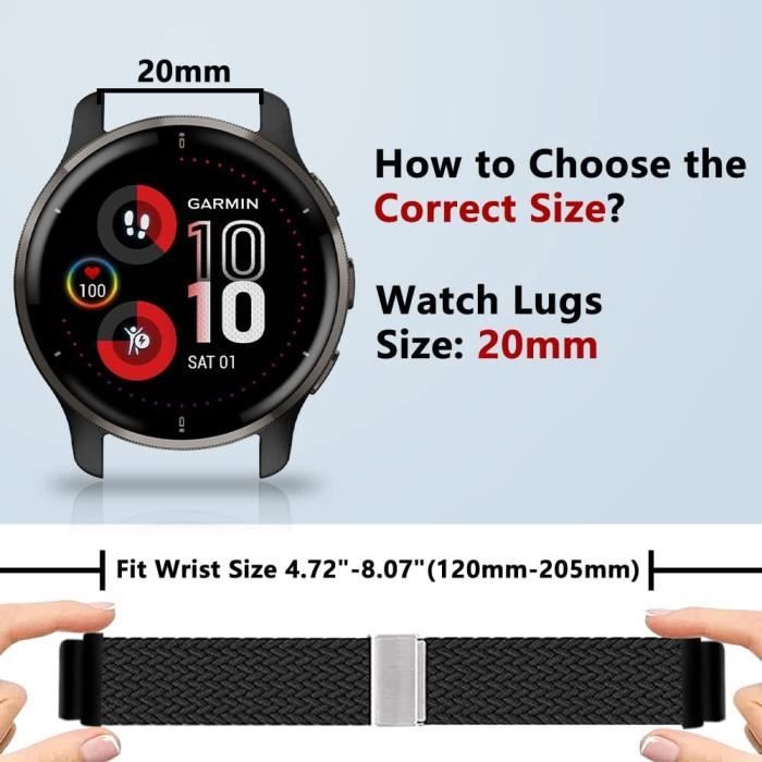 ZoRoll Cinturino 20mm In Nylon Intrecciato Per Garmin Vivoactive 6/5, Venu Sq 2, Forerunner 245 E Altri - Regolabile, Sgancio Rapido - 2