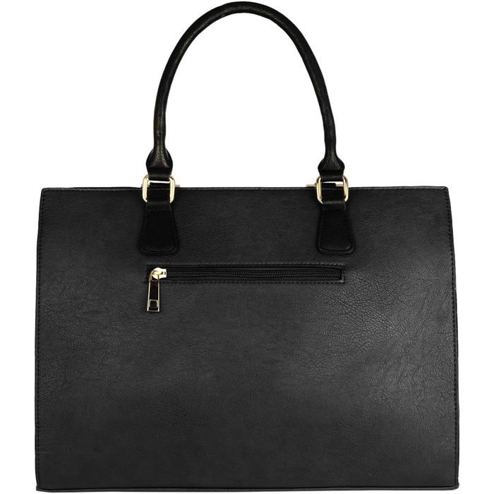 Sac à Main Femme Grande Capacité En Cuir PU - Sac Tote Élégant Pour Travail Ou Université - Bandoulière Et Poignées - Noir Avec Finitions Dorées