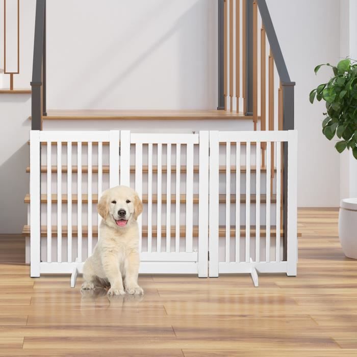 PawHut Barrière de sécurité pour chien animaux sans perçage avec fermeture  automatique largeur 76-103 cm blanc