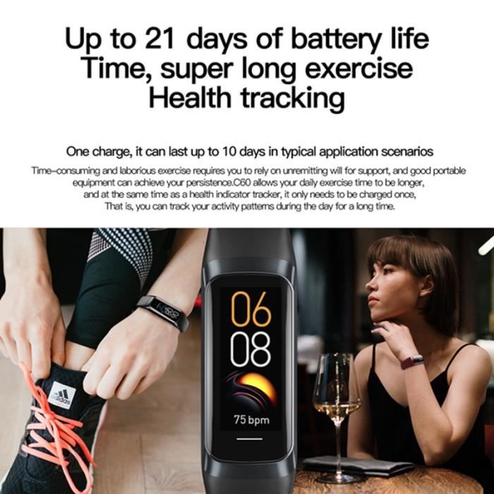 RUMOCOVO Montre connecte C60 pour hommes et femmes Bracelet de
