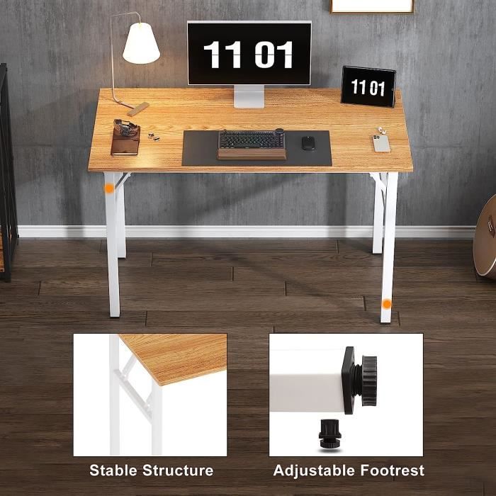Bureau Informatique SogesHome 100x60x75cm - Table PC Mélaminé Blanc, Cadre Métal Renforcé, Pieds Réglables