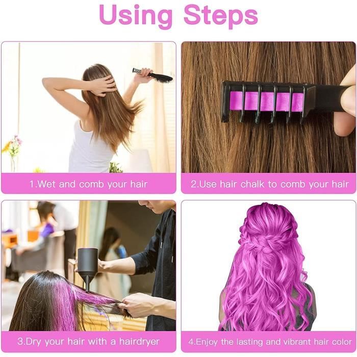 Kit de 8 Craies pour Cheveux Multicolores, Coloration Temporaire pour