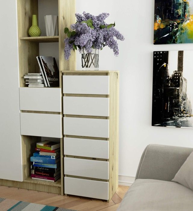 Commode 6 Tiroirs Blanc Bois - Dimensions 40 X 32 X 93 Cm - Rangement Chambre, Salon, Bureau - Meuble D'appoint Moderne Et Fonctionnel - 12