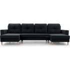E-MEUBLES Grand canapé d'angle XXL en U panoramique convertible avec coffre 6-7 places en tissu salon 300x137x84cm CARL U Noir