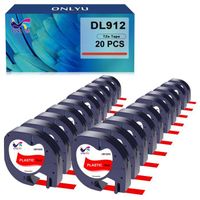 20 ONLYU Compatible pour Dymo LetraTag Ruban Plastique 91203, 12mm x 4 m,pour Dymo LetraTag LT-100H,  Noir sur rouge