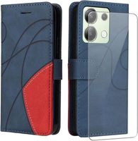 Verre trempé+Coque pour Xiaomi Redmi Note 13 4G Case, Fentes Cartes Housse Antichoc Cuir PU Vintage Portefeuille Etui -Bleu et