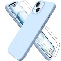 Coque pour iPhone 15 Silicone Liquide Bleu Ciel + 2 Verres Trempés Protection d'écran