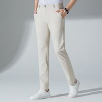 Pantalon Homme Lin Coupe Droite Casual Pantalon Léger Business Ete Couleur Unie Tissu Confortable - Beige