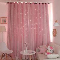 Rideaux occultants double couche, rideaux étoiles ajourés en gaze pour décoration maison chambre - rose - 150*200 cm