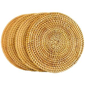 Lot De 6 Dessous De Plat Ronds En Rotin Tressé Main - 8 à 20 Cm - Doré Naturel - Idéal Pour Protéger La Table Et Décorer - 6