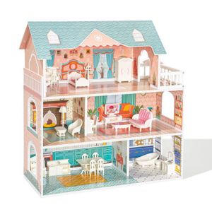 COFFRE À JOUETS Dollhouse - Ensemble de jeu de maison de poupée en bois avec meubles et accessoires, cadeaux pour filles