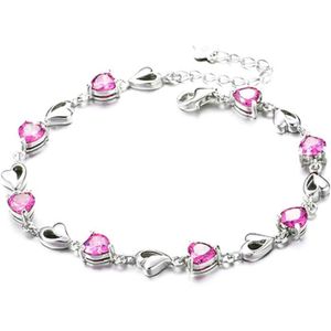 BRACELET - GOURMETTE Bracelet en argent pour femme avec cœur en améthyste rose rouge - Bracelet d'amitié en cristal
