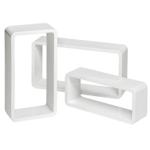 ETAGÈRE MURALE TECTAKE Lot de 3 Étagères Murales LEONIE Design Moderne Cube Rectangulaire en Bois Brillant - Blanc