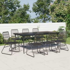 Ensemble table et chaise de jardin vidaXL Ensemble à manger de jardin 9 pcs noir rotin PVC 3099220