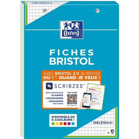 Lot De 3 Paquets De 32 Fiches Bristol Oxford A5 (14,8x21 Cm) - Quadrillé 5x5 Mm - Pour Révision Avec Appli Scribzee - Blanc