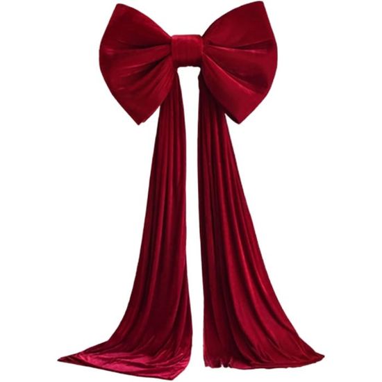 Grand Nœud Décoratif En Satin Rouge Avec Longs Serpentins Pour Décoration De Sapin De Noël 40,6 X 145,2 Cm