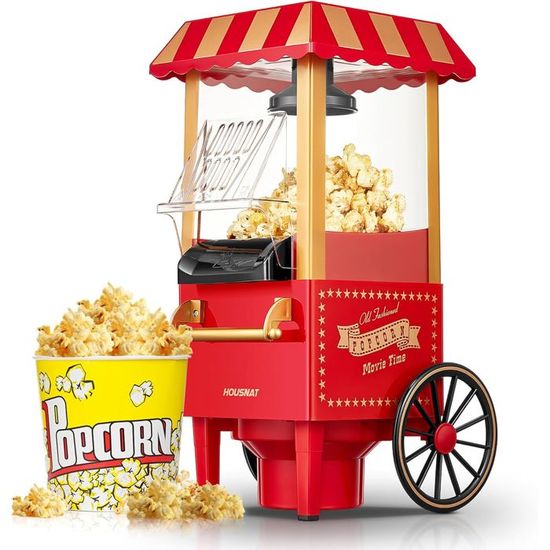 Machine à Popcorn électrique Rétro 1200W - 0,3 L, Sans Huile, Prête En 2 Min - Style Vintage Noir - Idéale Soirée Cinéma Maison