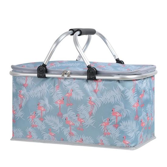 Pynhoklm Panier Pliable 30L Isotherme Rafraîchissant – Sac Courses/Pique-Nique Avec Couvercle, Cadre Aluminium, Charge 15 Kg, Pliage Compact