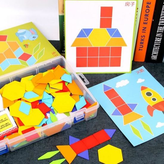 170 pièces en bois géométrie forme Tangram enfants blocs de construction Puzzle jeu éducatif jouet HB032-NOC