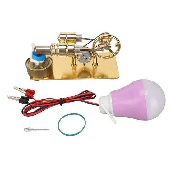 Kit Moteur Stirling éducatif – Alliage Zinc, Acier Inoxydable, Générateur LED, Cadeau Scientifique