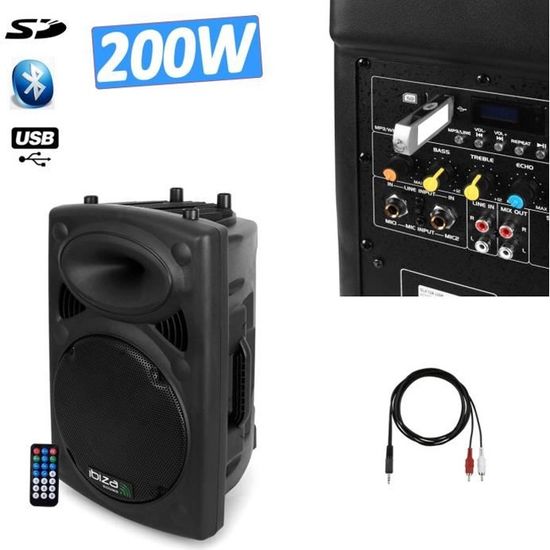 Enceinte DJ SONO amplifiée 200W MP3 IBIZA SOUND SLK8A-BT + câble PC