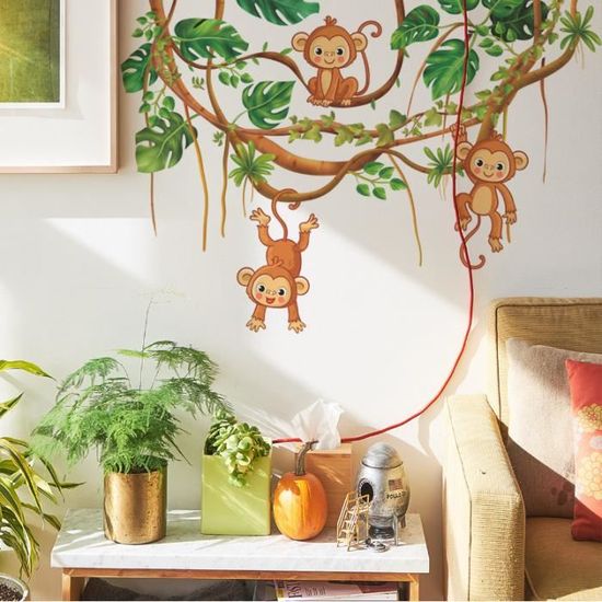 Stickers Muraux Singes Avec Livres - Déco Chambre Enfant, Autocollants Amovibles, Vinyle Qualité - 7