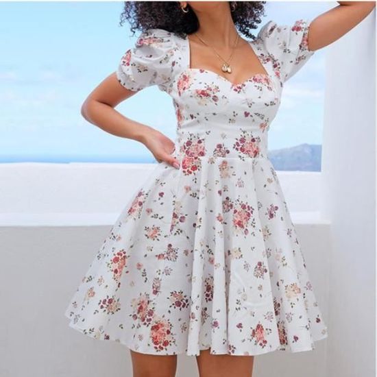 KJEHOME Robe Femme Mode taille haute dos ouvert fleuri jolie robe Blanc qubinlin Blanc Cdiscount Pret a Porter