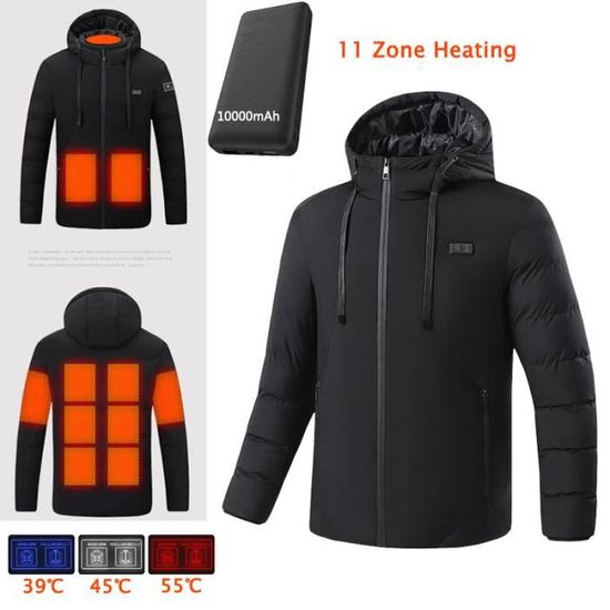 Veste Chauffante Homme Avec 15 Zones De Chauffage - Batterie 16000 MAh, Imperméable Coupe-vent - Pour Ski, Camping, Randonnée - 11