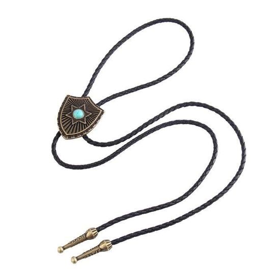 Bolo en cuir métallisé tressé cowboy avec strass vintage avec