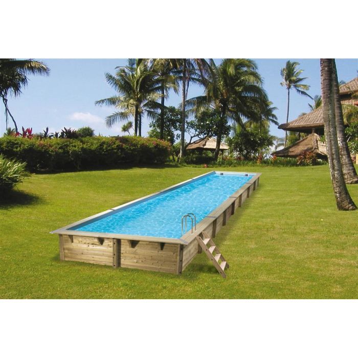 UBBINK Piscine bois Linéa 350x1550 H155cm - Liner Bleu - Semi enterrée ou enterrée - Garantie 15 ans