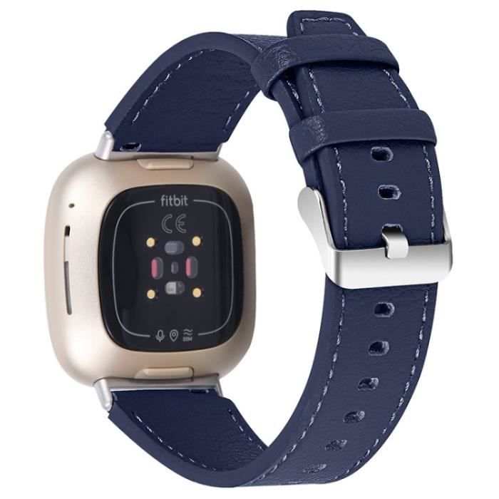 Sangle De Montre En Cuir Véritable Bracelet Pour Montre Connectée Pour Fitbit Versa 3-Fitbit Sense - Bleu