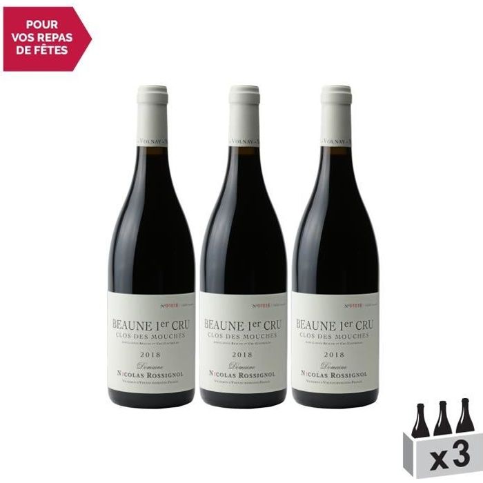 Beaune 1er Cru Le Clos des Mouches Rouge 2018 - Lot de 3x75cl - Domaine Nicolas Rossignol - Vin AOC Rouge de Bourgogne