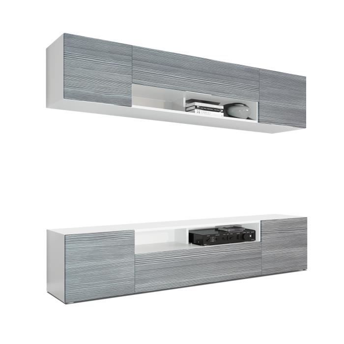 Combinaison murale Armoire Mogan, Corps en Blanc mat - Façades en Avola-Anthracite