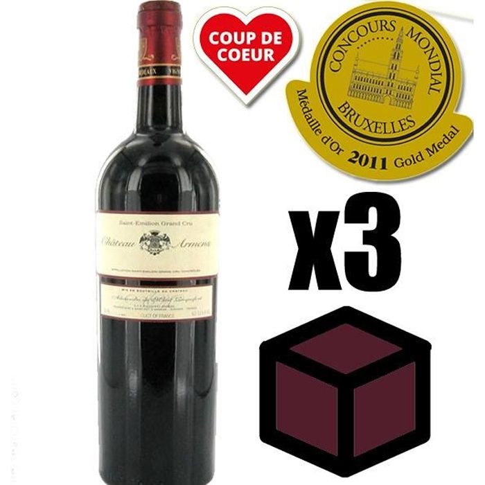 X3 Château Armens 2009 Rouge 75 cl AOC Saint-Émilion Grand Cru Vin Rouge