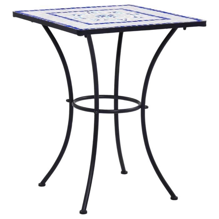 Table de bistro Table de jardin - Table de bar mosaïque Bleu et blanc 60 cm Céramique Super *128772