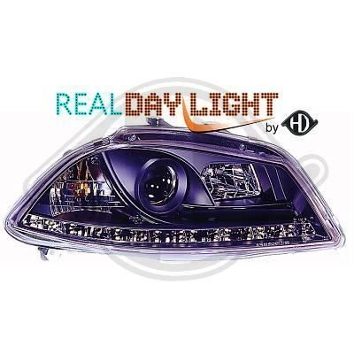 7425586 , Paire de Feux Phares Daylight DRL led noir pour SEAT Ibiza 6L de 2002 a 2008