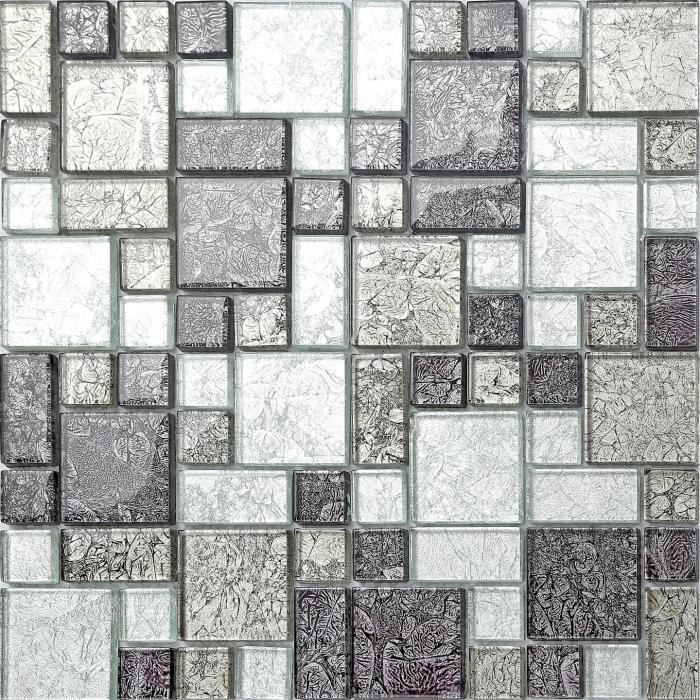 Carrelage mosaïque en verre. Noir et Argent. (MT0044) - 30cm x 30cm sheet
