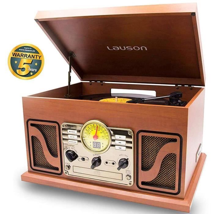 Lauson Platine Vinyle Bluetooth en Bois avec Fonction d'Encodage - Lecteurs de CD et Tourne-Disques Vinyle Retro avec Radio, USB, MP