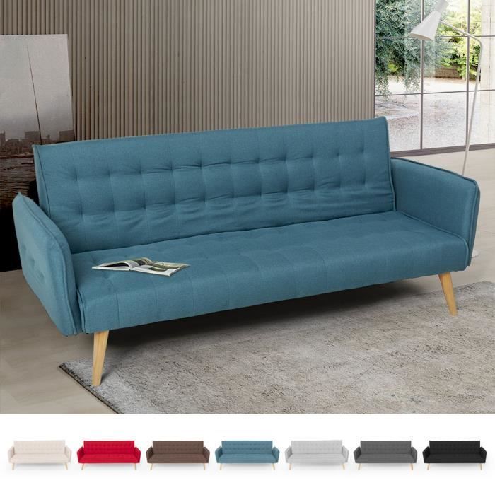 Canapé droit 3 places Bleu Tissu Pas cher Contemporain