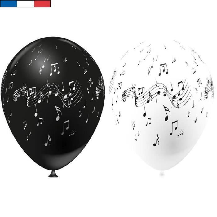 Ballon français musique blanc et noir en latex 30cm (x8) REF/504