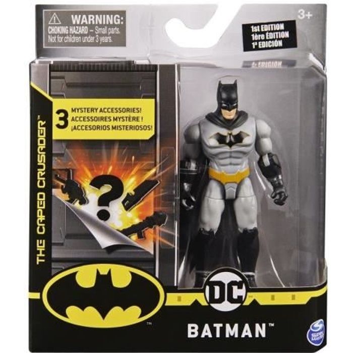 Coffret Figurine Batman Gris 10 cm Avec 3 Accessoires Mystere - DC - Super Heros - Jouet Garcon