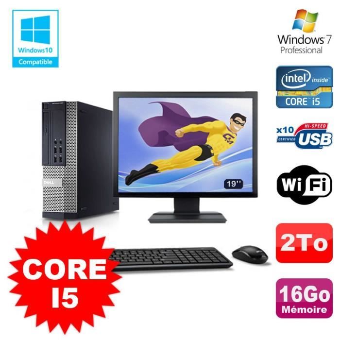 Lot PC Dell 7010 SFF Core I5 2400 3.2GHz 16Go Disque 2To Wifi W7 + Ecran 19