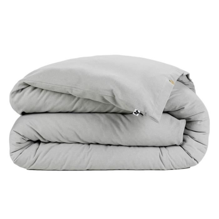 Housse de couette flanelle 100% coton 200 x 200 cm CANDICE coloris Brume