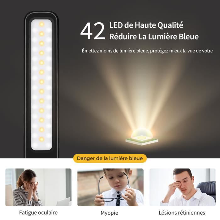 Lampe de bureau LED à intensité variable - 3 couleurs et 3 niveaux de luminosité - Lampe de chevet agréable pour les yeux -