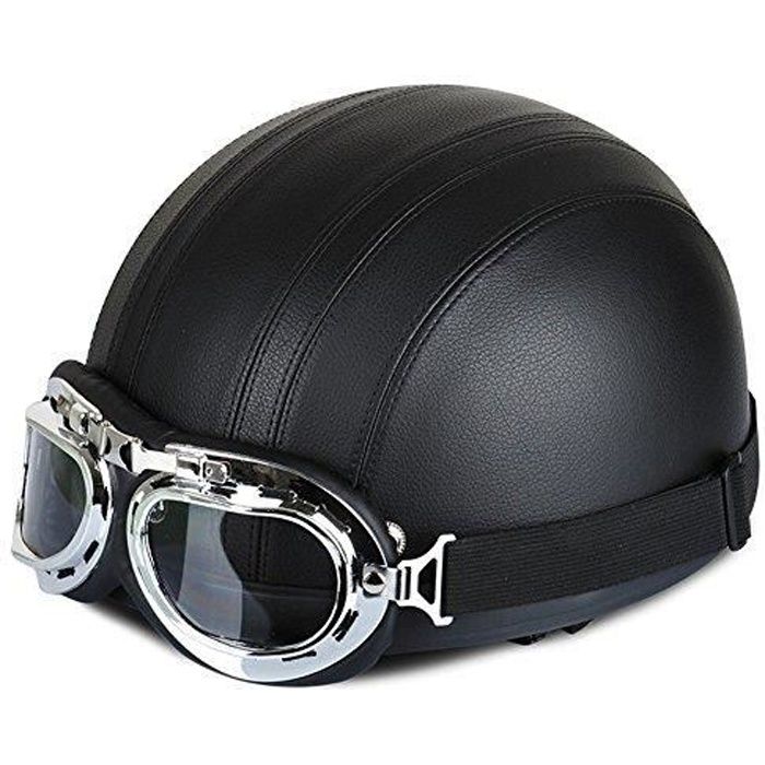 Casque de Moto et Velo Bol Lunettes Retro Style de Vintage Cuir Harley Casque Moitié