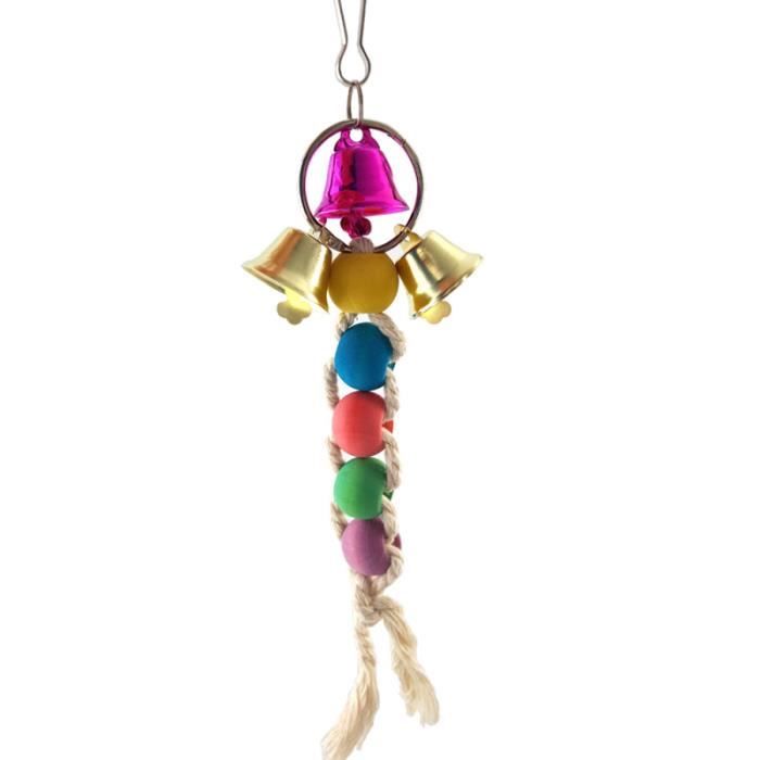 1 pc perroquet jouet coton corde oiseau cloche bois perles jouer chaîne pendentif éducatif morsure JOUET